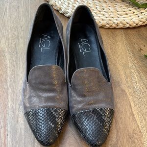 AGL Black and Grey Flats with Textured Toe Cap